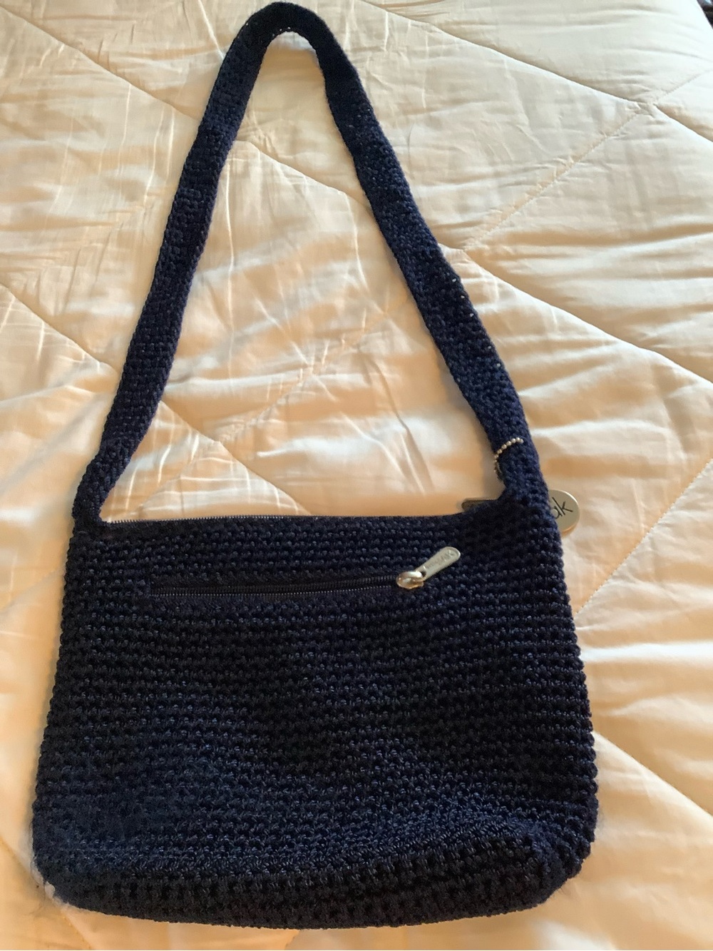 The Sak Navy Crochet Crossbody Bag with Zip Pocket